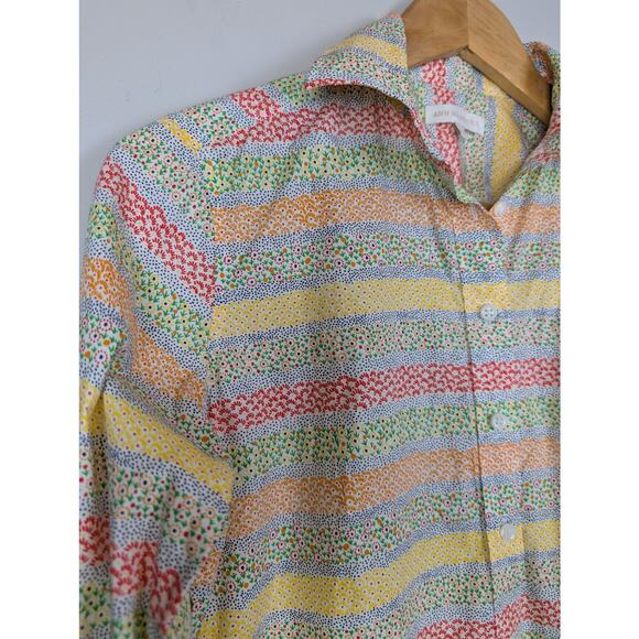 Ann Mashburn Floral Stripe Popover Cotton Blouse S - Picture 4 of 9